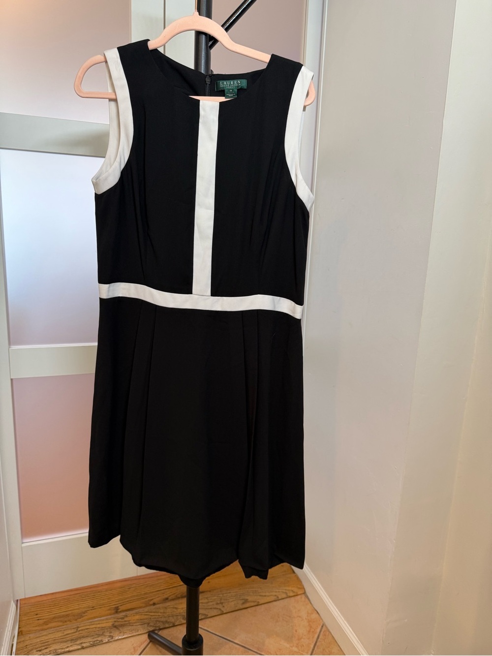 Lauren Ralph Lauren Black Dress with White Trim Midi, size 14